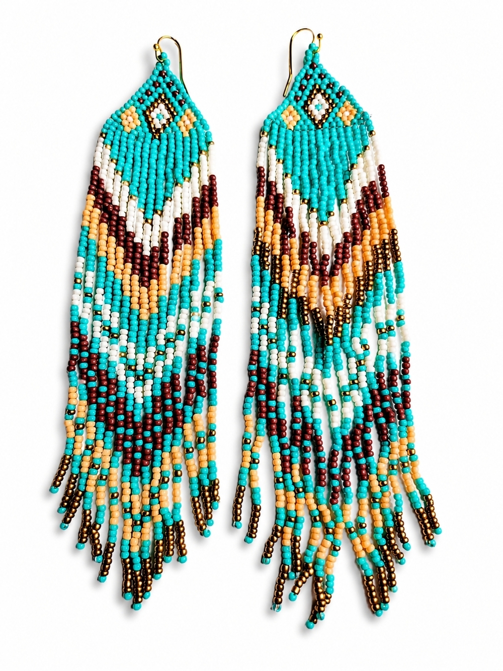 Boho Beaded Fringe Earrings | Turquoise Tribal Statement | Long Dangle